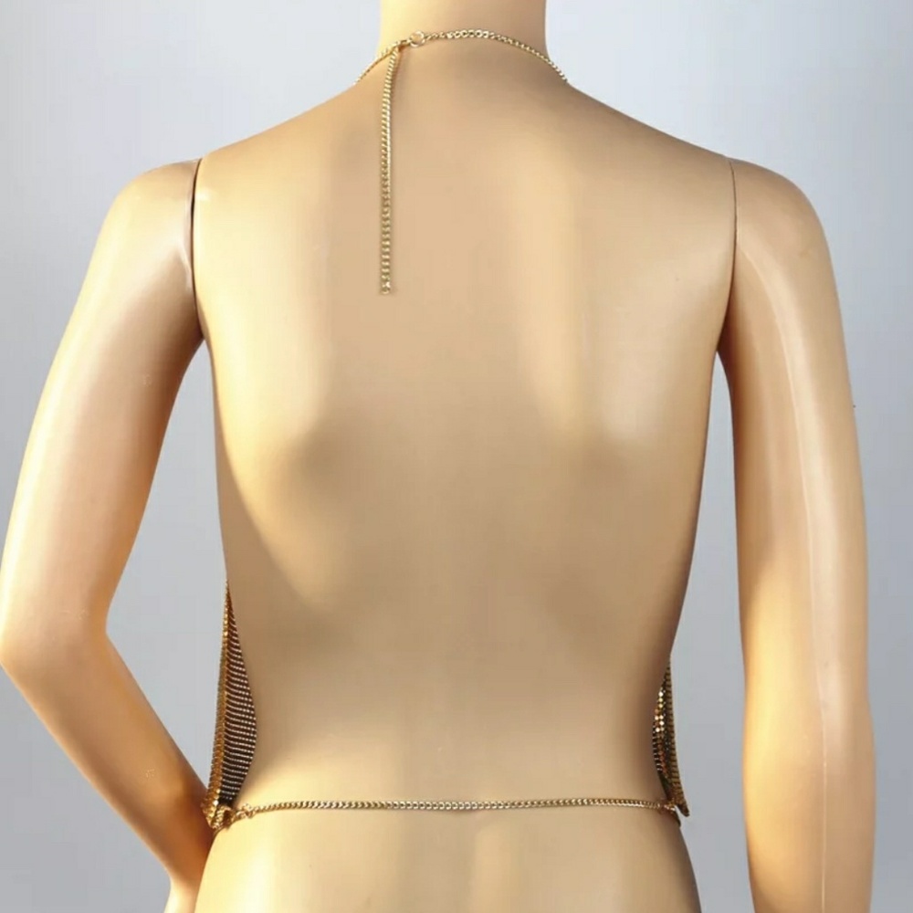 Draped Gold Metallic Halter Top | Sexy Clubwear - Picture 4 of 7